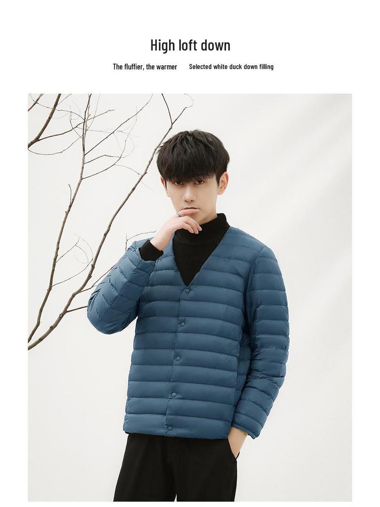 Geacă de puf pentru bărbați, ușoară, cu gât în V - 90% puf, Nou Standard Național