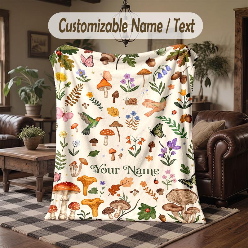 Autumn Leaves Dog Theme Throw Blanket Custom Name Text Personalized Blanket Soft Cozy Blanket for Home Sofa Bed