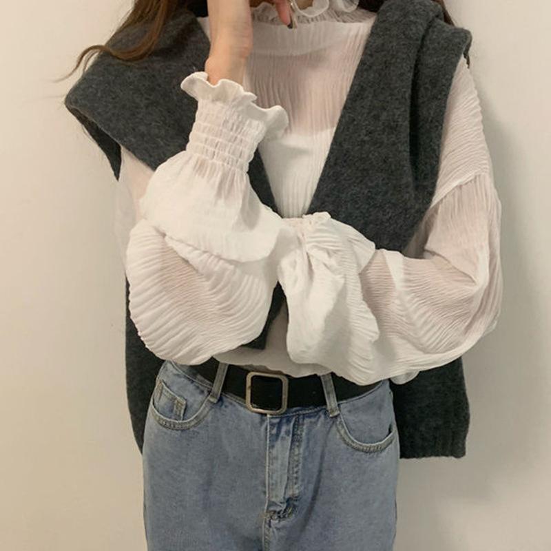 YYFS Women's Fashion Casual Spring Autumn Solid Color Print Long Sleeve Half Turtleneck Blouses & Shirts