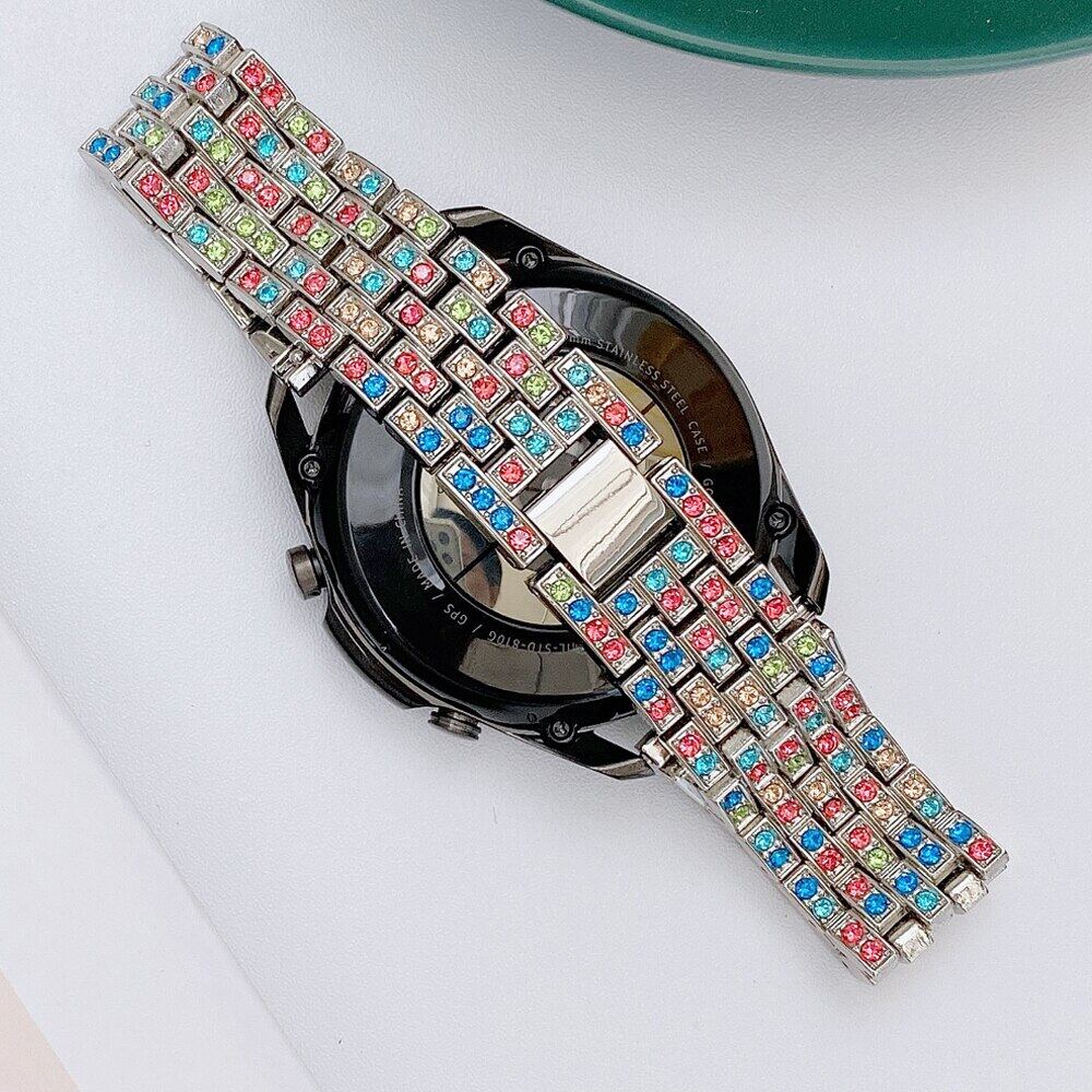 

Металлический ремешок с бриллиантами для часов Huawei 4 3 pro GT5 GT4 GT2 gt3 46 мм, цветной ремешок Amazfit GTS GTR 2 3 для часов Samsung 7 6 5 4 3 active 2 strap width 22mm серебряный