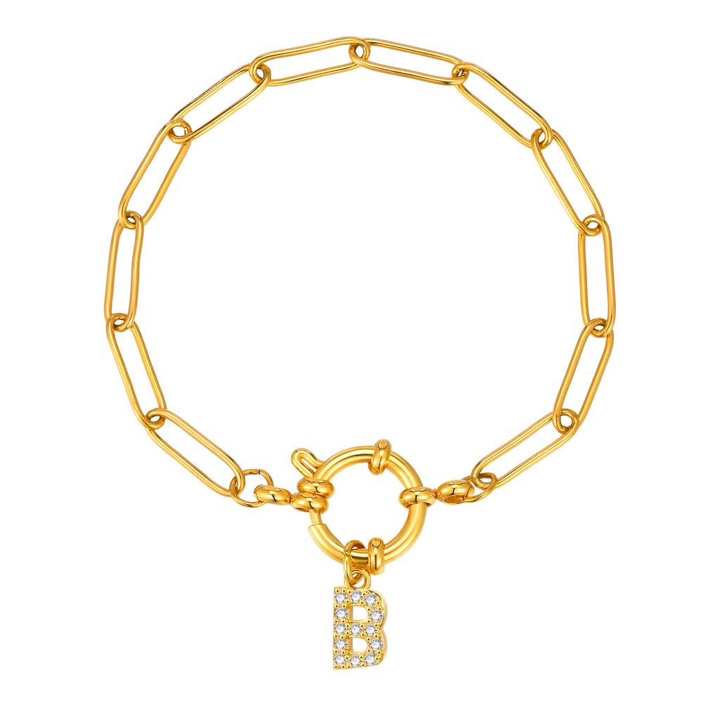 Stainless Steel 18K Gold Fashion Small Square Chain Bubble Buckle Copper Material 26 Letter Bracelet Br-2167
