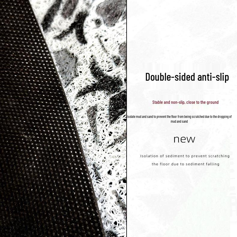 Black Line Flower Tile Doormat - Indoor/Outdoor Entryway Scraper Mat