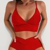 Solid Deep V Backless Sexy Bikini Set Elegant Comfortable Two Piece Swimwear