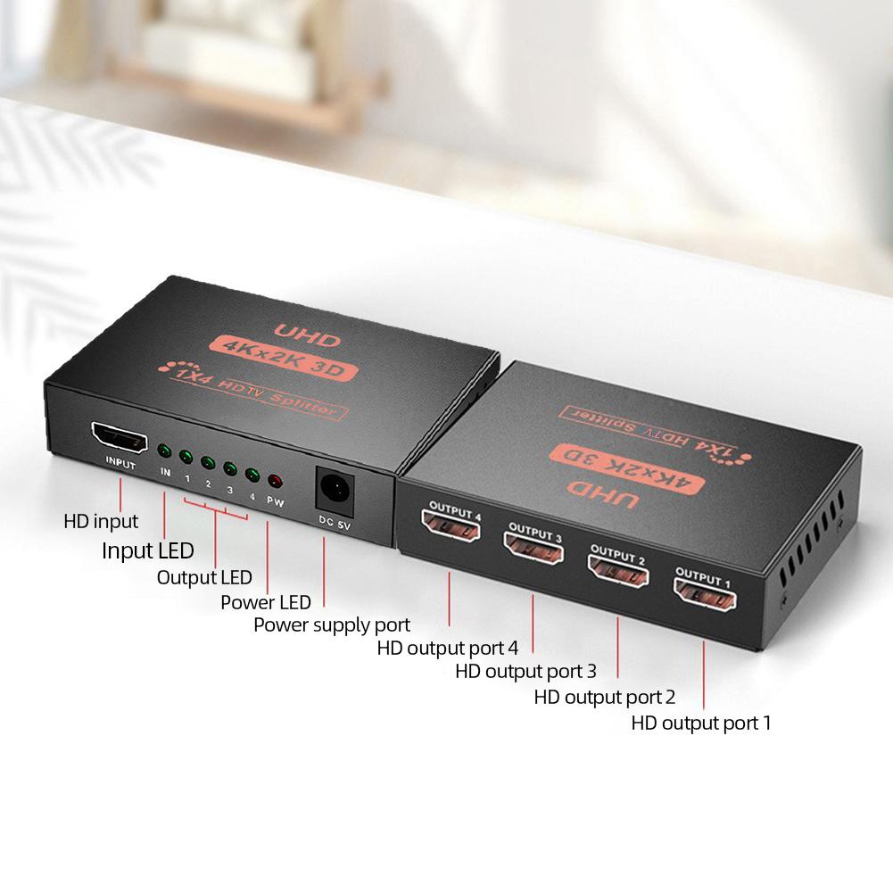 1 in 4 out HDMI Splitter UHD 4K x 2K 3D HDMI-compatible Splitter With Adapter 1080P Dual Display Converter for HDTV DVD PS3 Xbox
