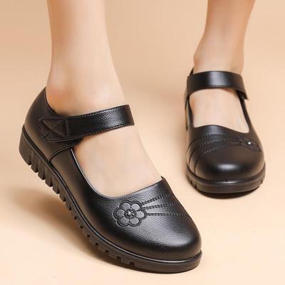Damen-Klettverschluss-Schuhe aus echtem Leder, rutschfest - Für mittlere und ältere Menschen, Rindsleder erste Schicht, flache Schuhe, die für Mütter geeignet sind, Übergrößen erhältlich