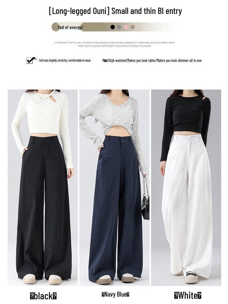 2026 Spring High-Quality Cotton Linen Wide-Leg Pants - Plus Size, High Waist, Versatile, Casual, and Floor-Length for Women