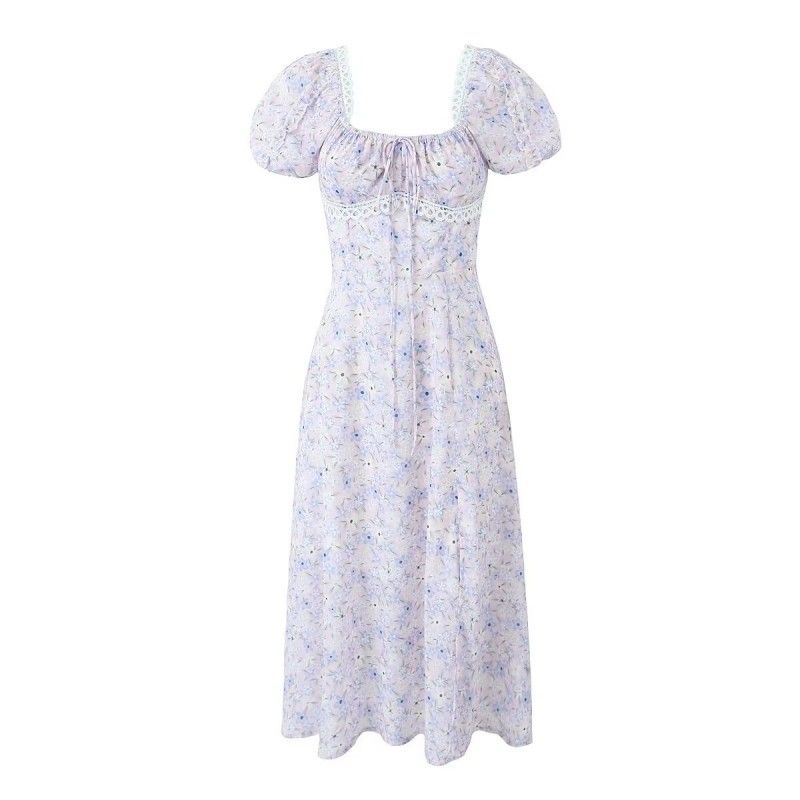 

Gentle Pink Purple Floral Split Fairy Dress Pink Lavender(High quality) L