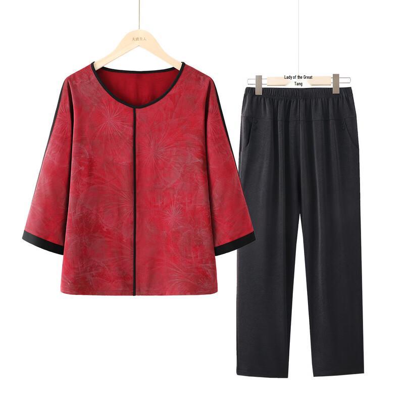 

Datang Furen Elderly Women s Spring/Autumn 3/4 Sleeve Shirt Set 4XL