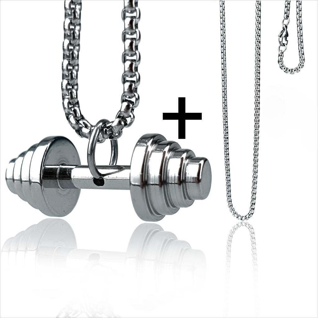 Men's Stainless Steel & Titanium Dumbbell Pendant Necklace - Trendy Sports Fashion Jewelry