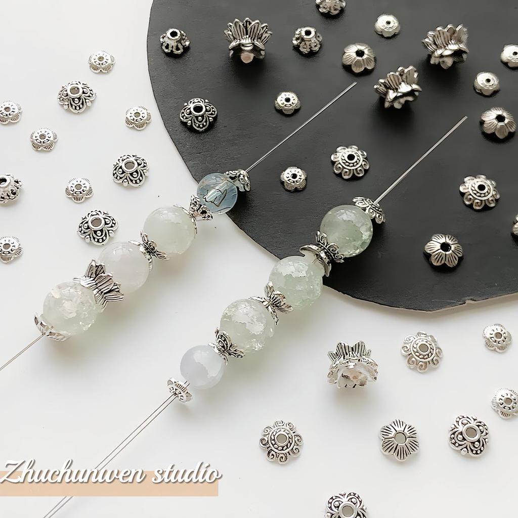 Retro Distressed Alloy Antique Silver Flower Spacer Bead Cap for DIY Bracelet & Necklace Making