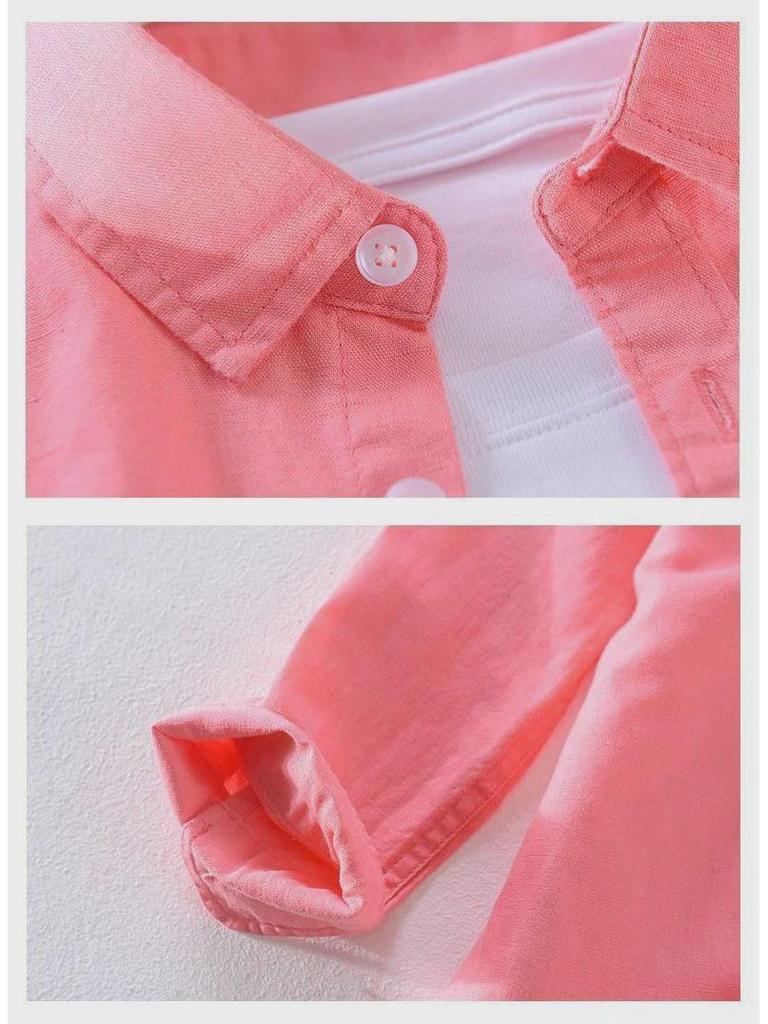 Men's White Long-Sleeve Linen Shirt - Casual Spring/Summer Lapel Style