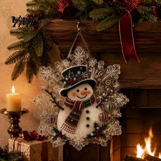 Christmas Tree Hanging Ornaments Acrylic Pendant with Metal Chain, Double-sided Printed 2D Snowflake Romantic Winter Seasonal Decorations Pendant,