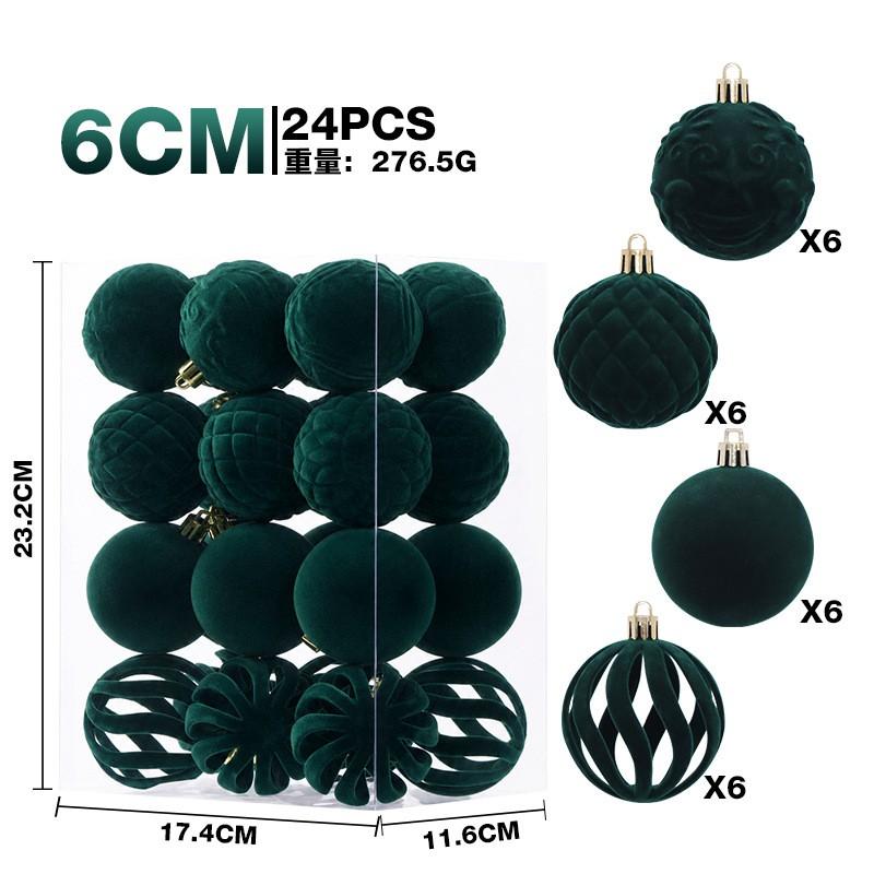 24pcs 6cm Flocked Christmas Ornament Balls Tree Decoration - Modern Minimalist Holiday Decor In Green Ivory Pink Camel