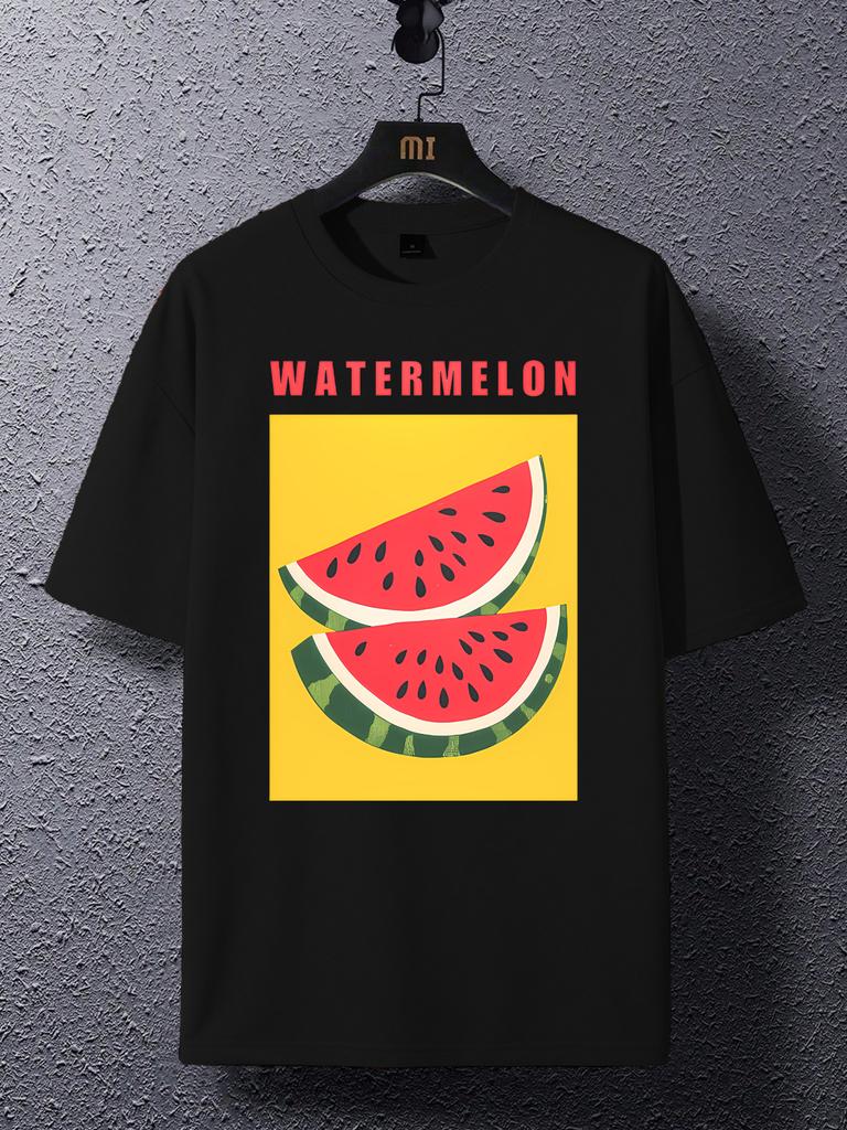Summer Watermelon Fruits Printing T Shirt Mens Oversize AllMatch Tops Trendy ONeck Short Sleeve Cotton Casual Streetwear