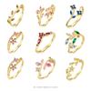 925 Sterling Silver Exquisite Colorful Zircon Flowers Leaves Ring For Women Double Design Size7 Adjustable Party Wedding Jewelry