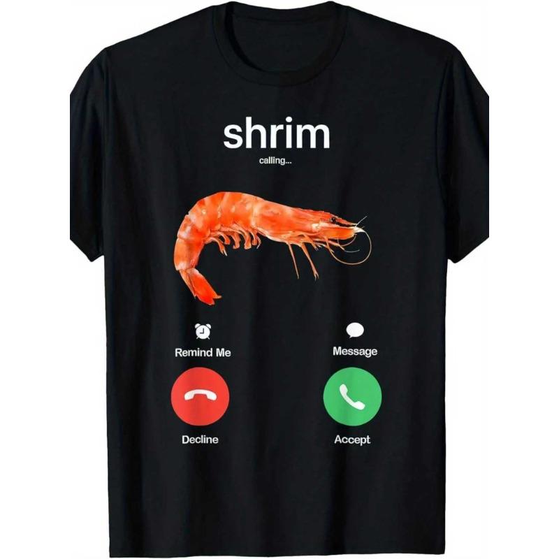 Lustiges Garnelen am Telefon Meme T-Shirt mit Annahme/Ablehnen Button und Garnelen Charakteren 100% Lockeres Casual Kurzarm T-Shirt