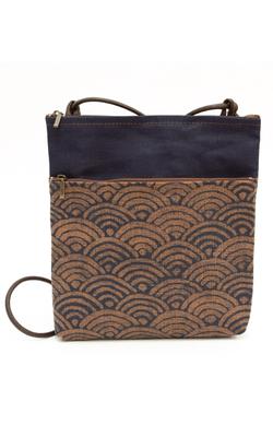 Creare Kiki Women's Crossbody Pochette, Lightweight and Compact, Made In Japan, Indigo and Persimmon Tannin Dyed, Kimono Style, Lightweight Mini