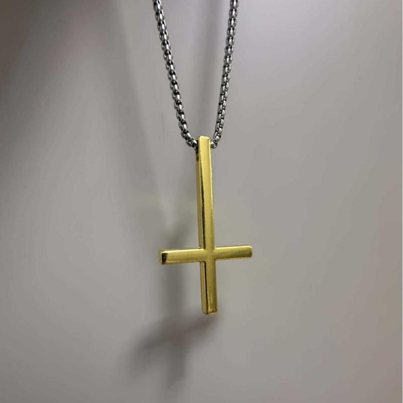 Goth Inverted Punk Cross Satanic Pendant Chain Necklace for Women Man Black Charm Upside Down Jewelry Accessories Gift Wholesale