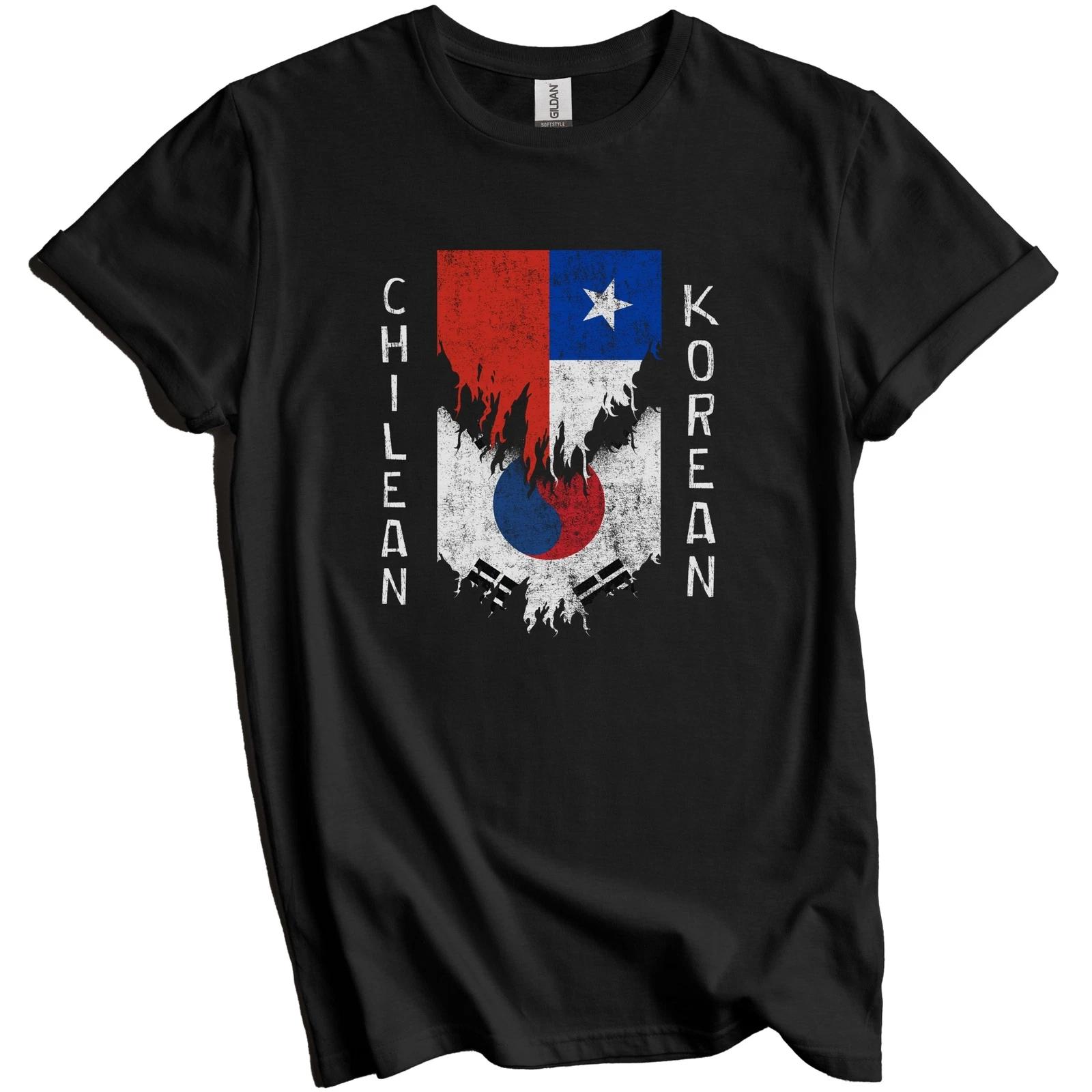Chilean Korean Flags Ripped Torn Chile South Korea T-Shirt 4XL