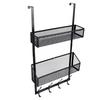   Over The Door Hooks   Metal Hanger Storage Rack with 2 Mesh Basket and Coat Hooks for Bathroom Bedroom Kitchen