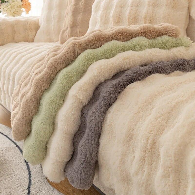 Tavşan Peluş Kalınlaşmak Kanepe Slipcover Evrensel Düz Renk Kanepe Havlu Kaymaz Kanepe Kapakları Oturma Odası Için Slipcovers Kanepe Havlu