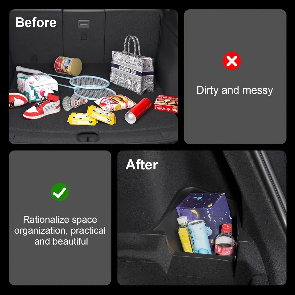 Tesla Model Y 2025 Juniper Rear Trunk Left Side Storage Box with Cover Organizer Partition Accessories