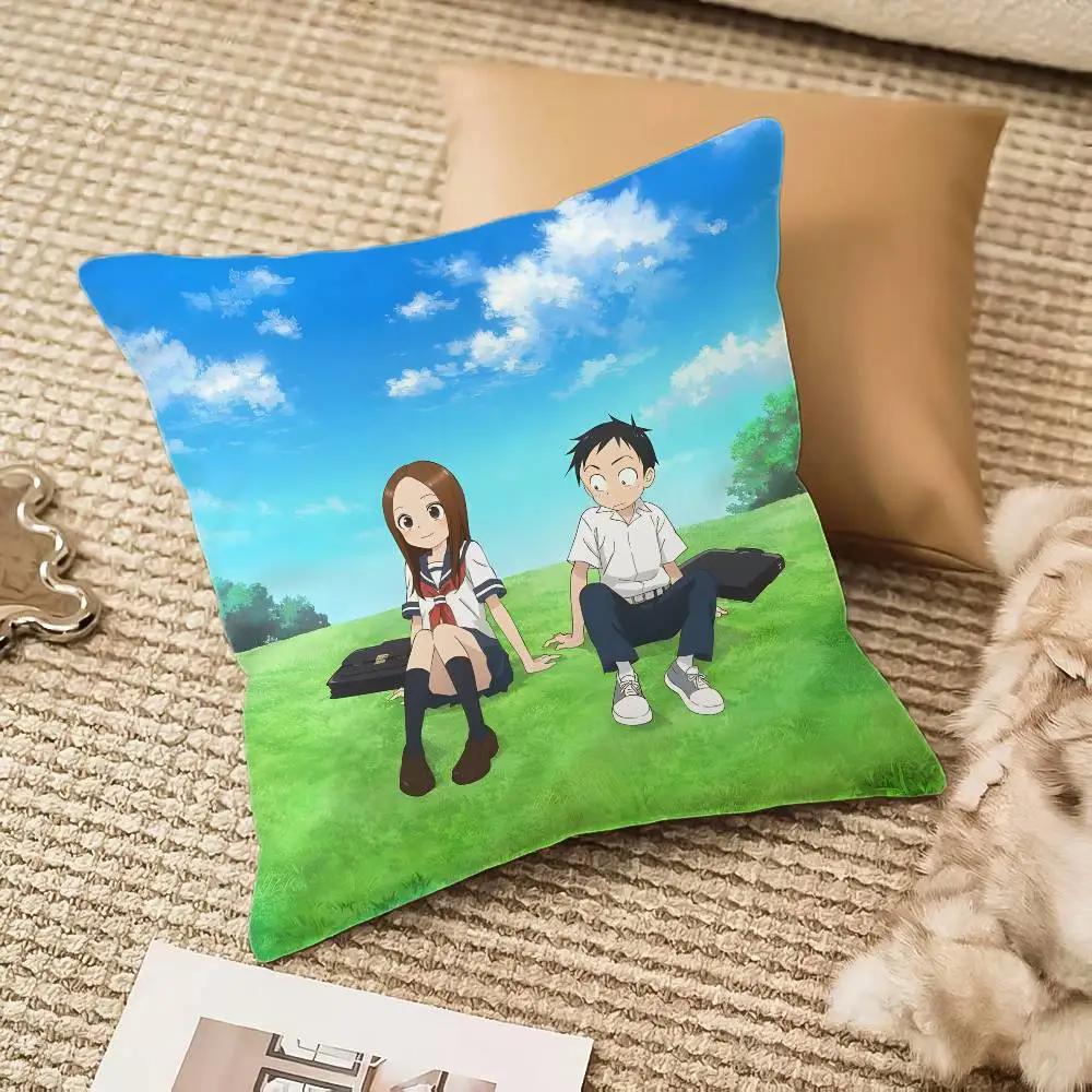Kwaii Anime T-Teasing Master Takagi-san Pillow Case Anti-dustmite Pillowcase Invisible zipper silky plush Sofa