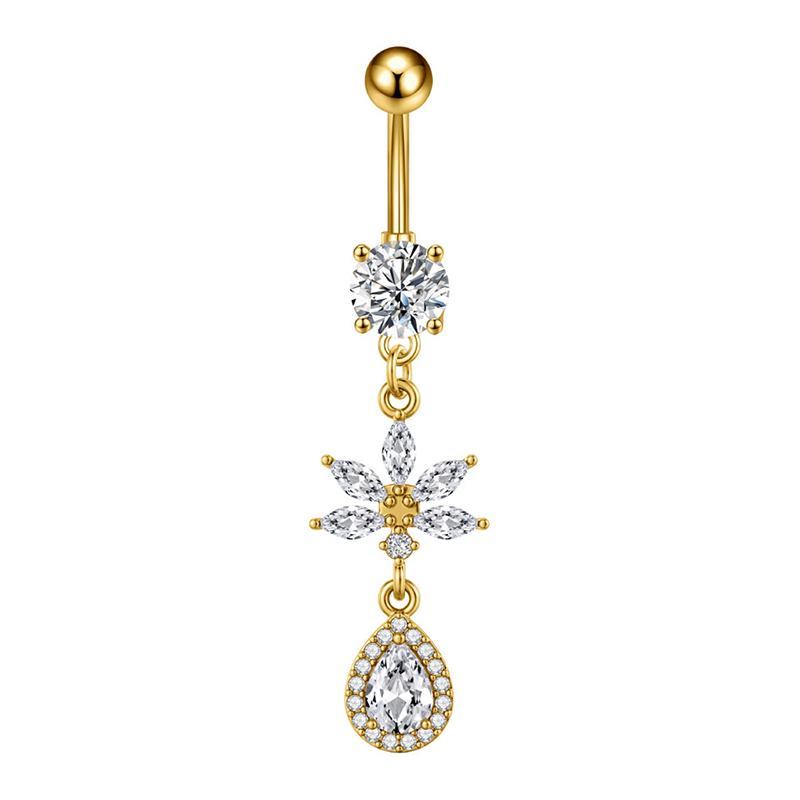 Heart Flower Long Pendant Belly Button Ring For Women Girls Body Piercing Belly Ring Stainless Steel Belly Button Ring
