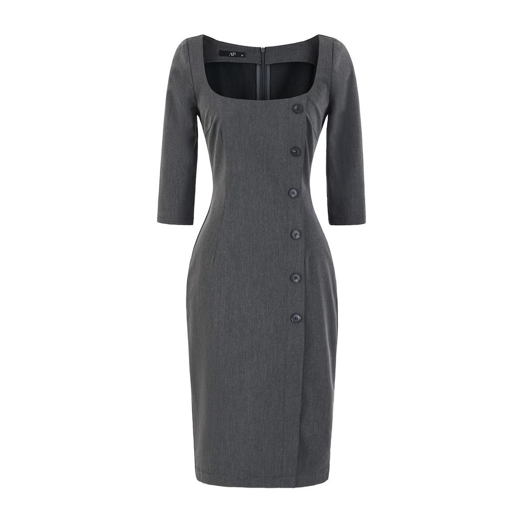 2026 Summer Women's Square Neck Mid-Sleeve Bodycon Dress