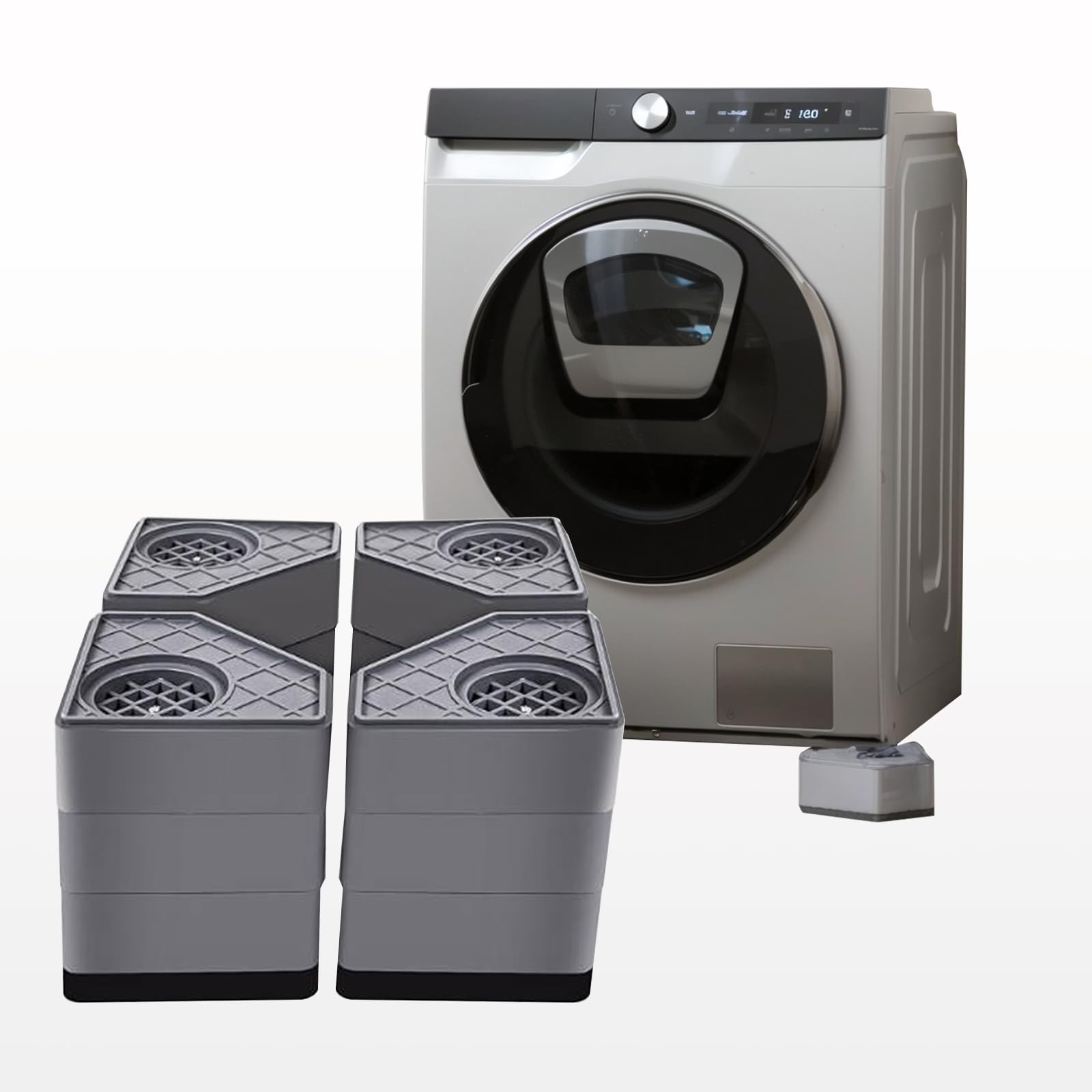 

Raisme Washing Machine Quiet Adjustable 2000kg Load Prevents Stable and Compatible with and Ideal for Housewives and Seniors Raiser, 4-Piece Set, чорний