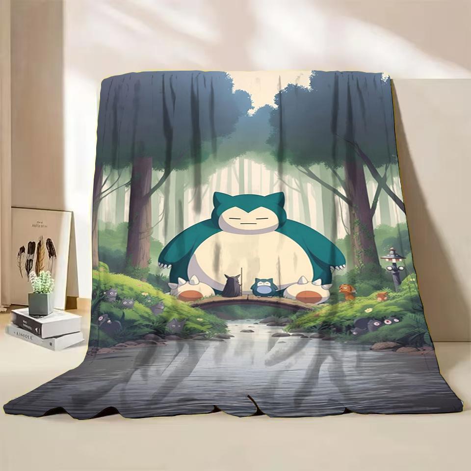 Pokemon Snorlax Flanelová Nadýchaná Fleece Deka pro Domov Ložnici Postel Pohovku Kancelář Dětská Přikrývka Dospělá Měkká Deka Dětský Roztomilý Dárek