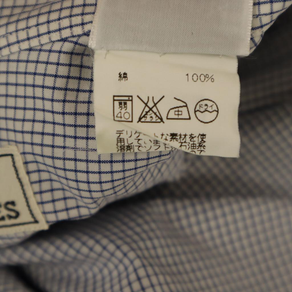 HERMES Made in France Check Pattern Long sleeve Button down shirt 42 Men's Used