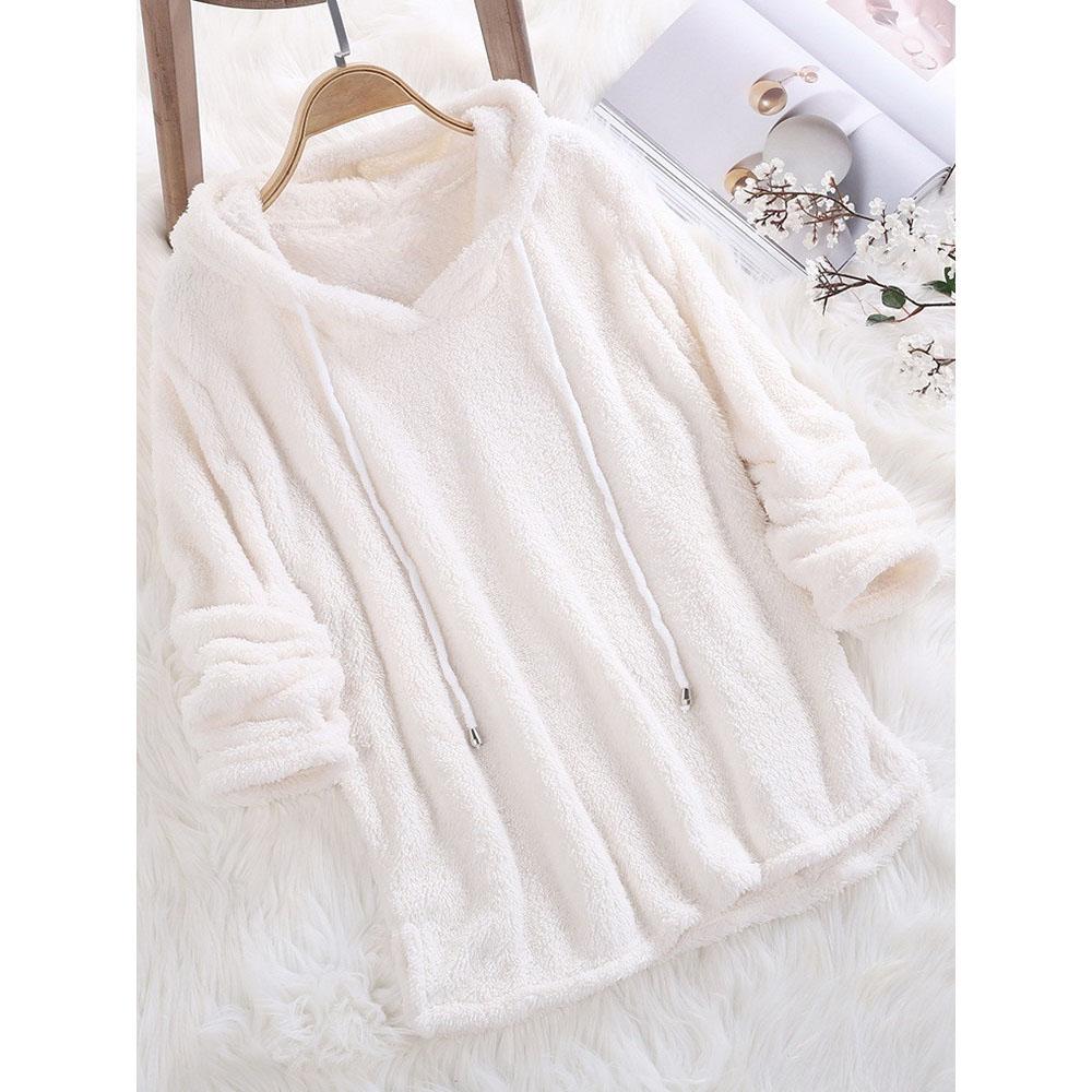 

Женские плюшевые худи с длинным рукавом, теплый однотонный пушистый фланелевый пуловер, пижама, свободные худи с капюшоном, топ, корейский XXXXXL белый