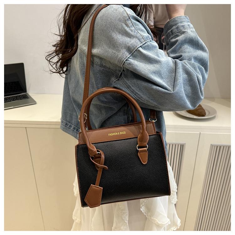 Women's Faux Leather Color Block Tote Bag Large Capacity Mother Daughter Set Shoulder Bag Fashionable Casual Handbag