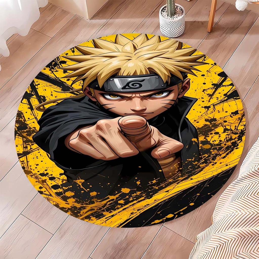 Naruto Round Area Rug Anime Cartoon Pattern Soft Non-Slip Floor Carpet For Bedroom Living Room Kids Room Playroom Home Decor Mat
