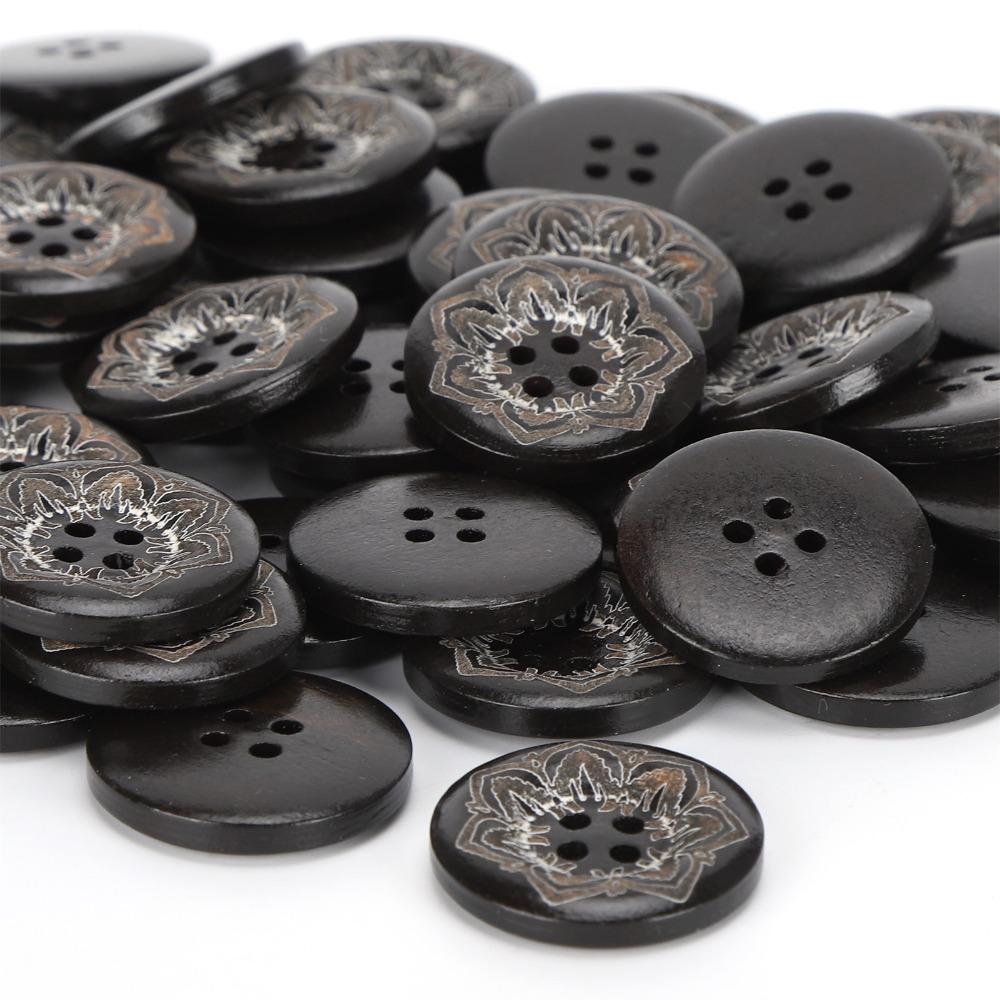 50pcs 4 Hole Round Buttons 25mm (1") Sewing Accessories Handmade Wooden Buttons For Sewing DIY
