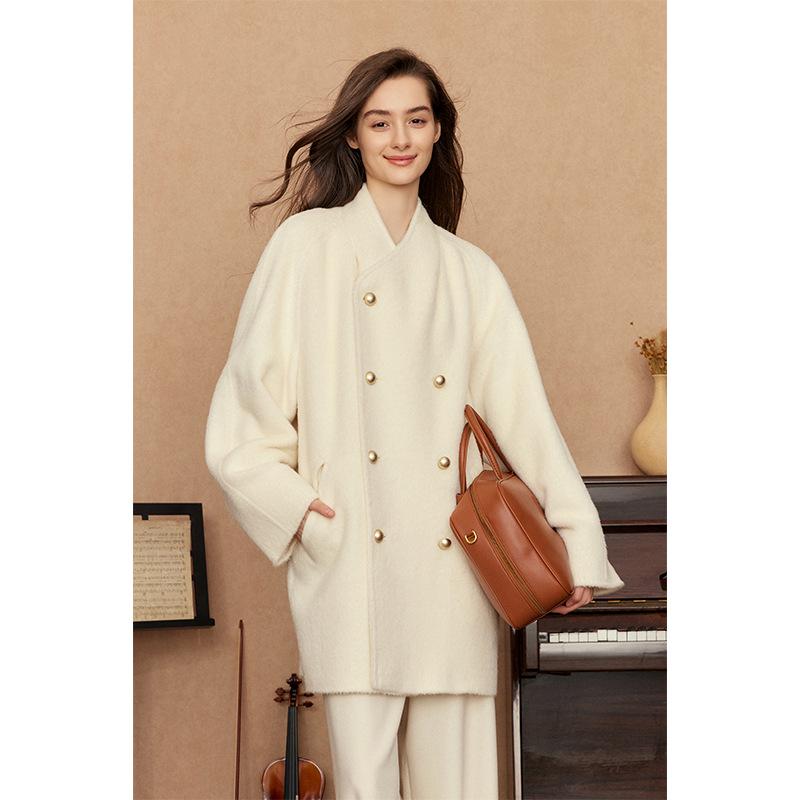 2025 Winter Women s High-End Suri Alpaca Wool Double-Sided Mid-Length Coat S белый