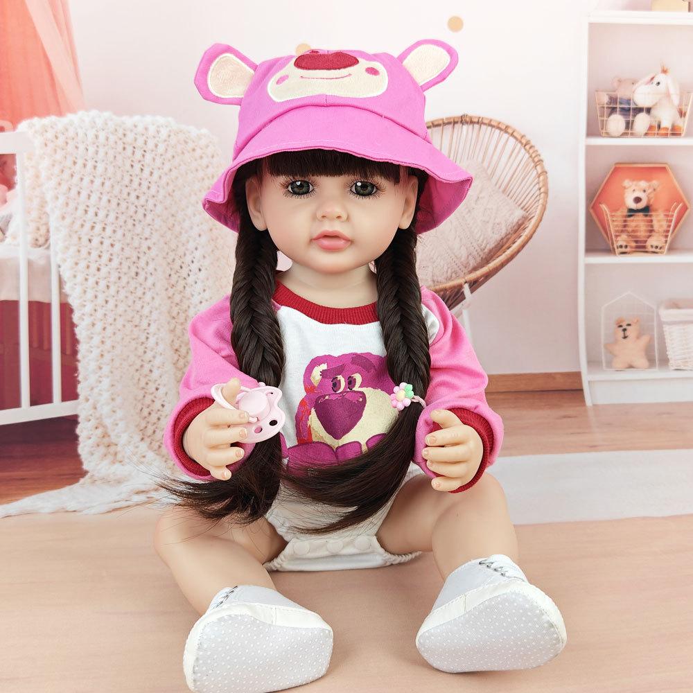 Realistic 55cm 22inch Soft Silicone Reborn Baby Doll With Clothes Magnetic Pacifier Feeding Bottle Set Handmade Girl Birthday Gift