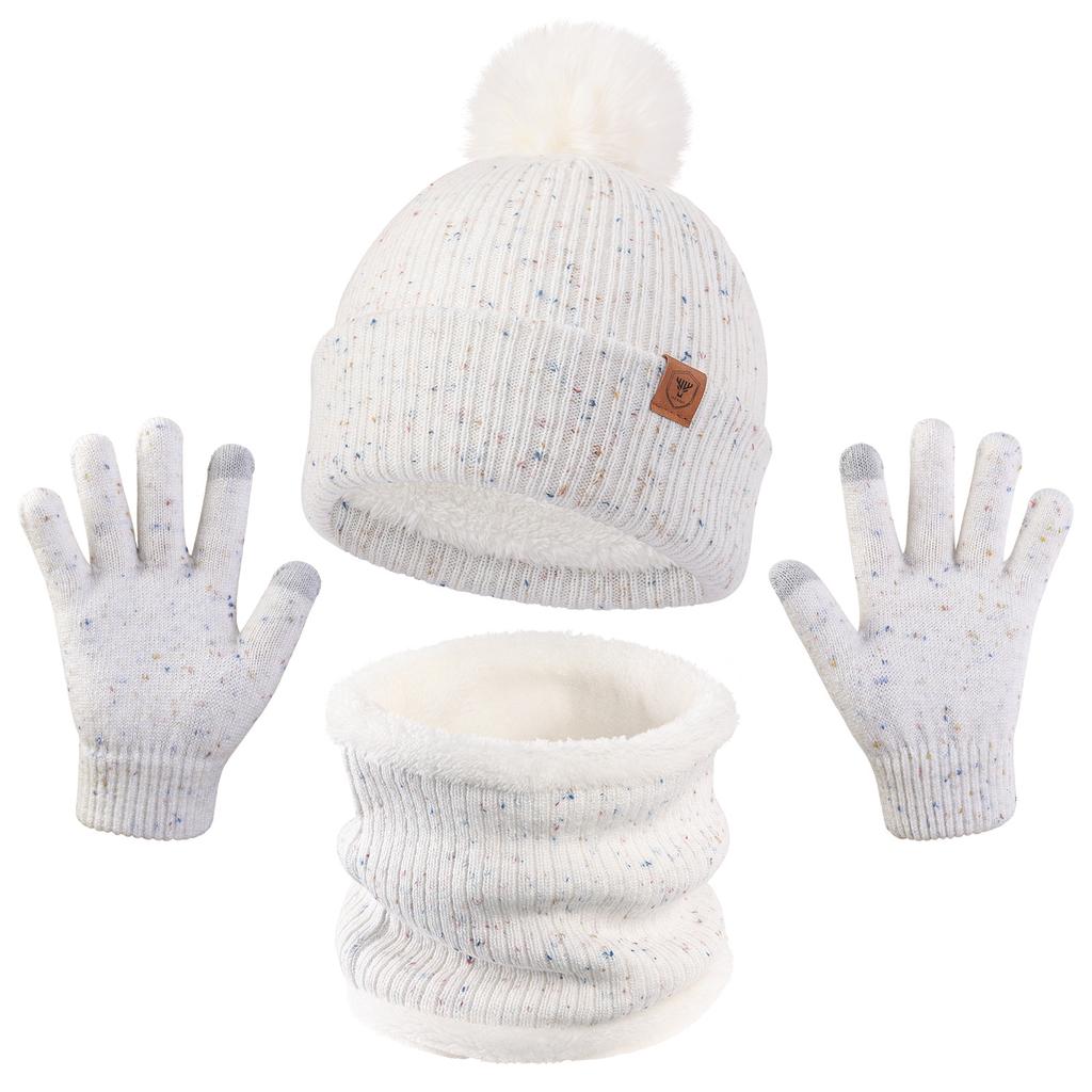 Children's Hat Scarf Gloves Three Piece Set Plus Velvet Warm Wool Ball Knitted Hat Kindergarten Winter