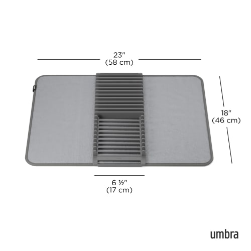 Umbra UDRY Draining Mat, 61x46cm, Charcoal, Kitchen Dish Drainer with Dish Stand, Absorbent