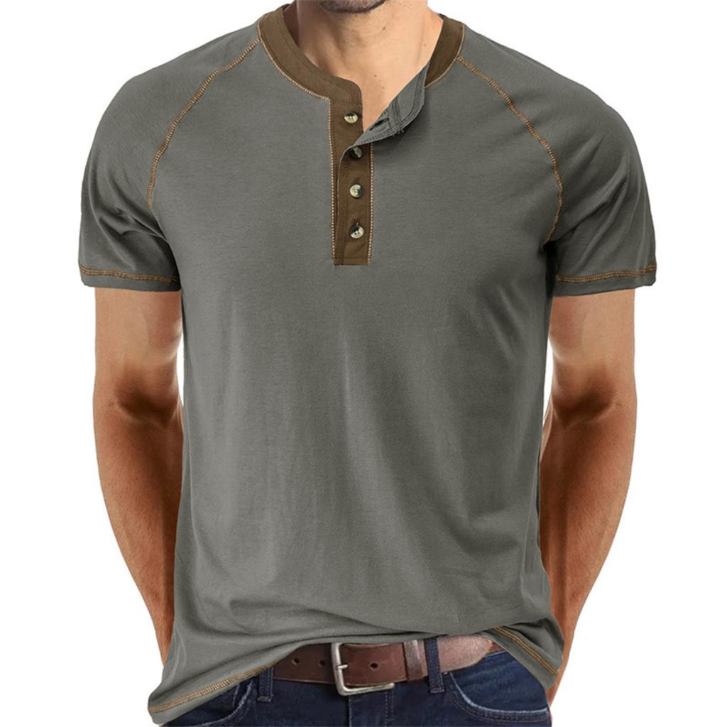 Vêtement de sport de base décontracté pour homme, Haut T-shirt à manches courtes et col rond color-block pour homme