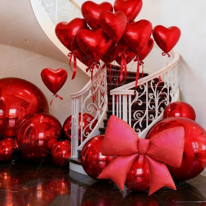 Red 4D aluminum foil balloon bow balloon and red heart balloon set for proposal, New Year's anniversary, birthday decoration