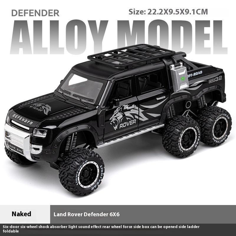 

1/24 Scale Land Rover Defender 6x6 Large Super Off Road Vehicle Alloy Metal Diecast Model Car Sound & Light Children Toy Gift for Boys чёрный