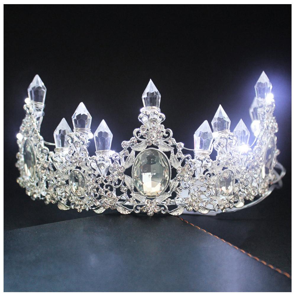 Braut Prinzessin Krone Diadem Leuchtender Strass LED-Licht Kopfschmuck Haaraccessoire für Hochzeit Cosplay Party Haarschmuck Schmuck