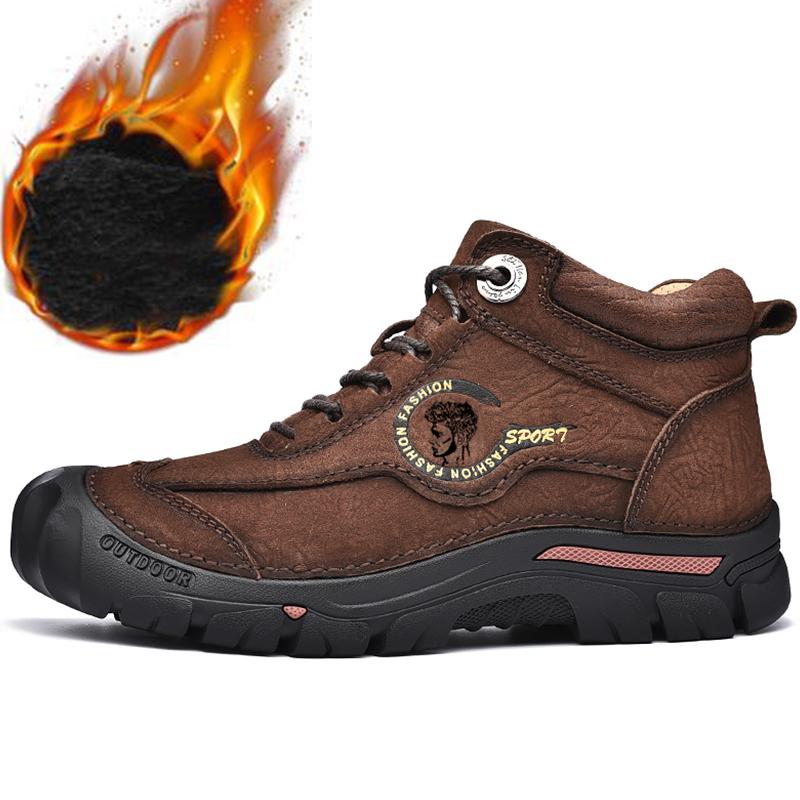 Podzimní/zimní kožené botyPánské turistické boty Vysoké kožené plyšové outdoorové bavlněné boty Velká velikost 39-46