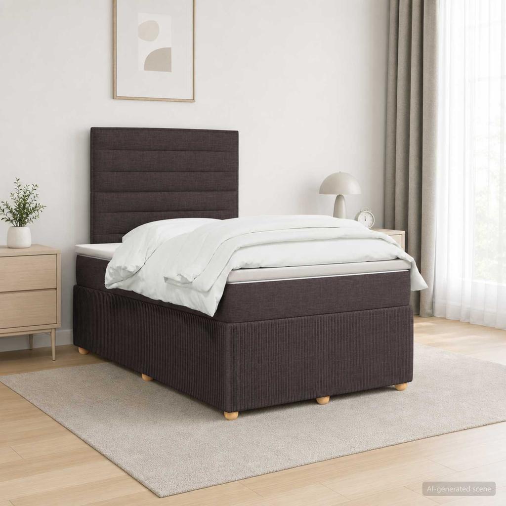 Box Spring Bed with Mattress Dark Brown 120 x 190 cm Fabric