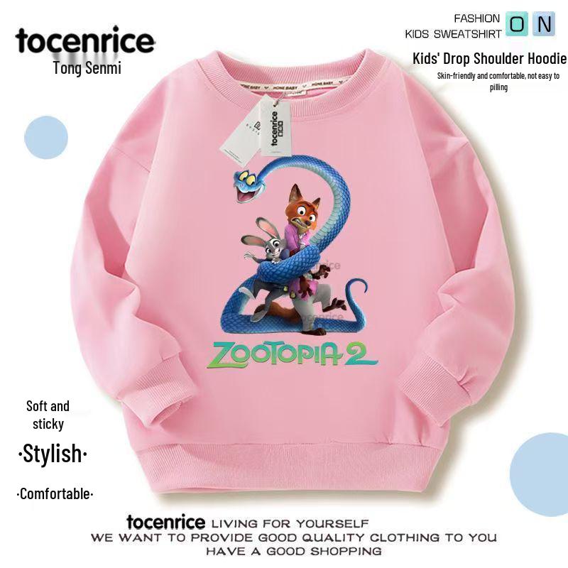Zootopia 2 Autumn/Winter Unisex Kids  Thick Round Neck Hoodie - Trendy Loose-Fit Long Sleeve Jacket 130cm