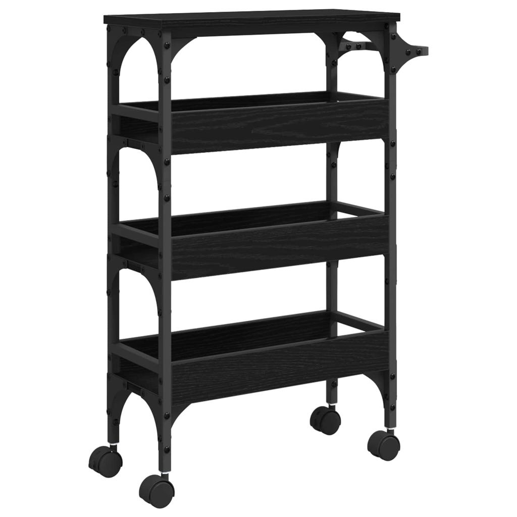 Kitchen Trolley Black Oak Effect 53 X 20 X 76 Cm