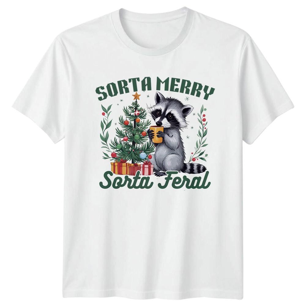 Sorta Merry Sorta Feral Raccoon Christmas Sarcastic Adult TShirt S