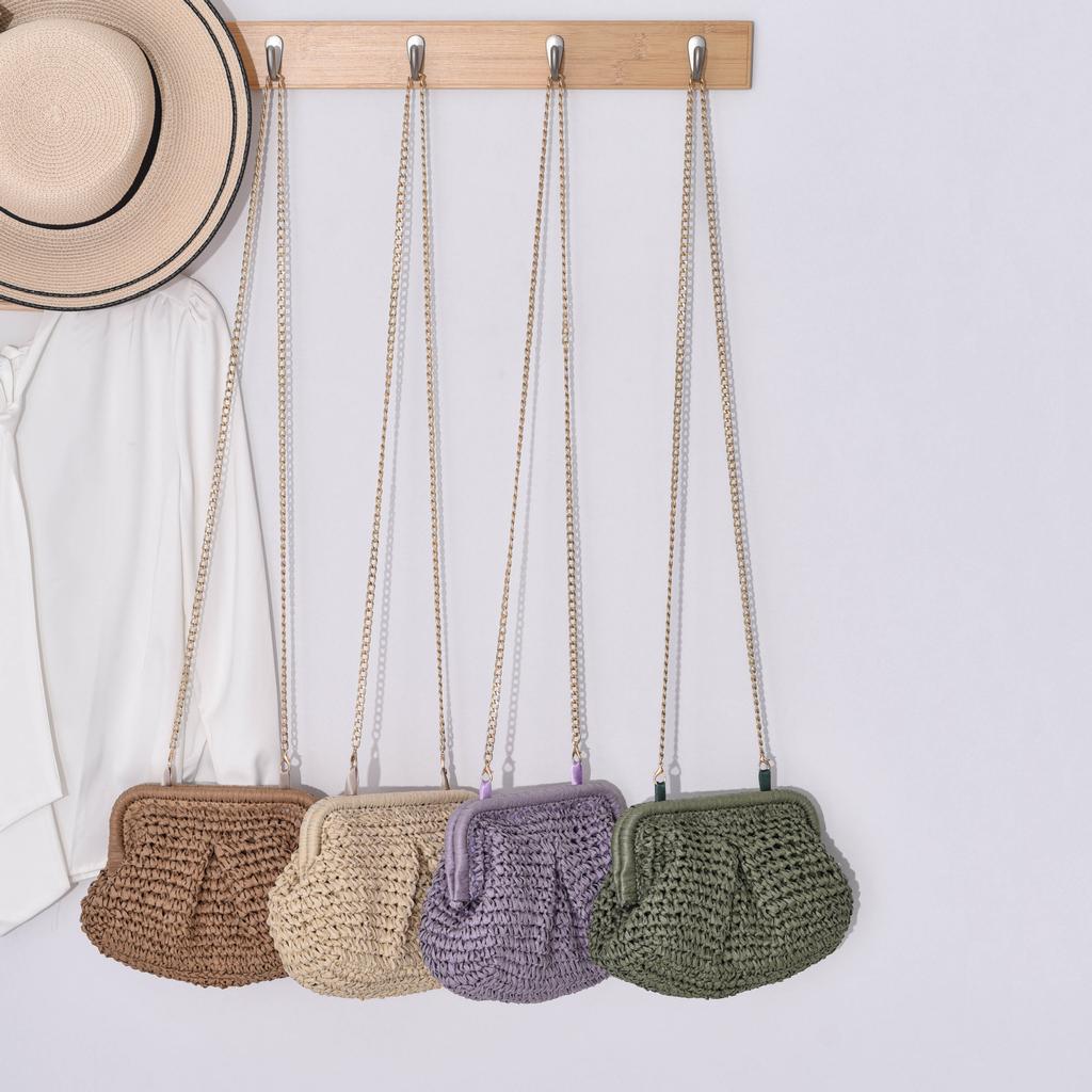 Stroh Wolken Clutch Tragbare Schulter Crossbody - Lässig Outdoor Strand Urlaub Kette Riemen Damen Crossbody Tasche
